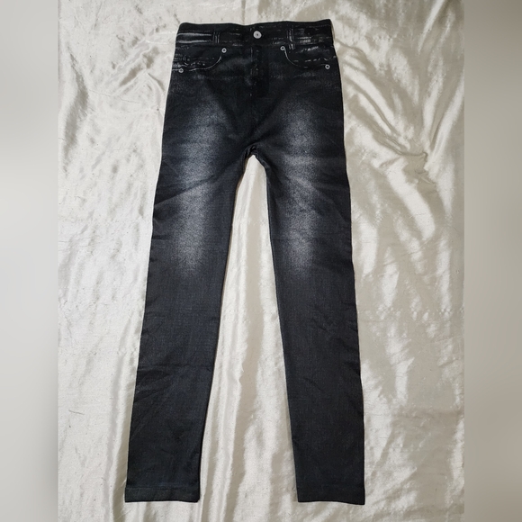 Jeggings Brand Plus Size Black Faux Denim Print Stretch Leggings - Picture 1 of 9